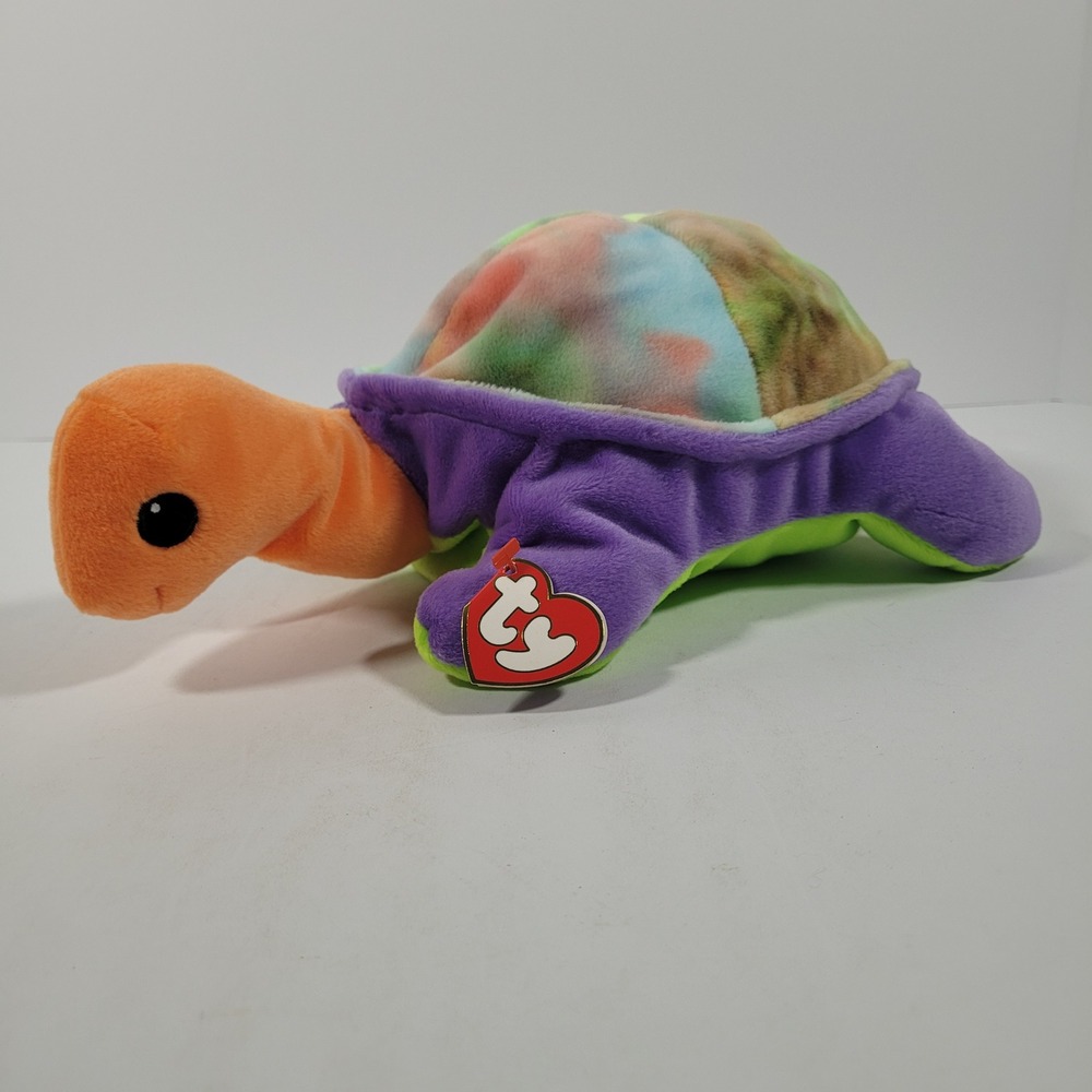 Ty Pillow Pals Snap the Turtle Plush 1998 Embroidered Eyes Tie Dye Purple Orange